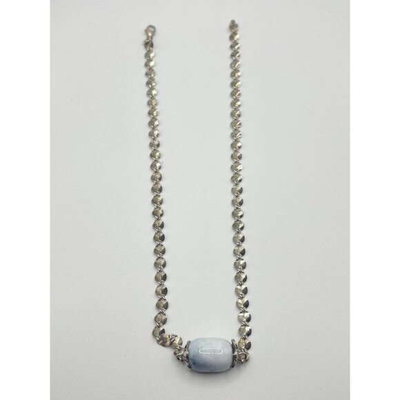Sterling Silver 925 Necklace With Blue Gemstone Bead Pendant - Picture 4 of 7